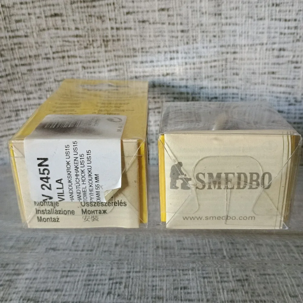 Set of 2 Smedbo Villa V245N Towel Hooks Solid Brass Brushed Nickel Sweden 55mm